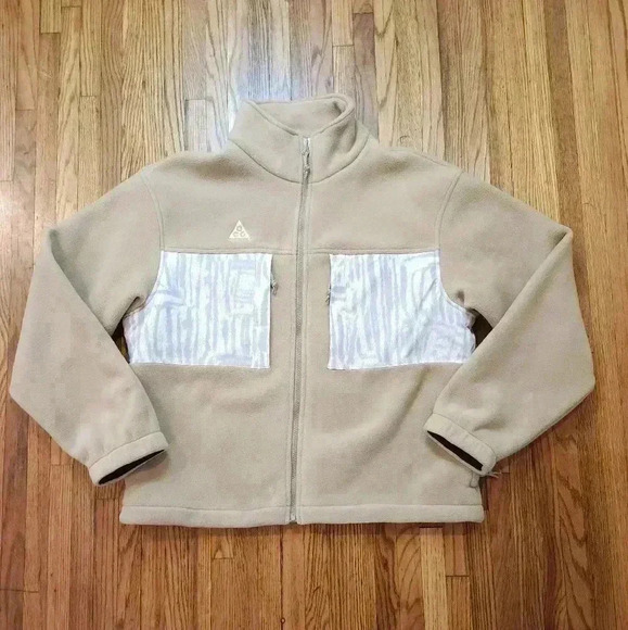 Nike ACG Mens Micro Fleece Size S Full Zip Tan White - Picture 1 of 7